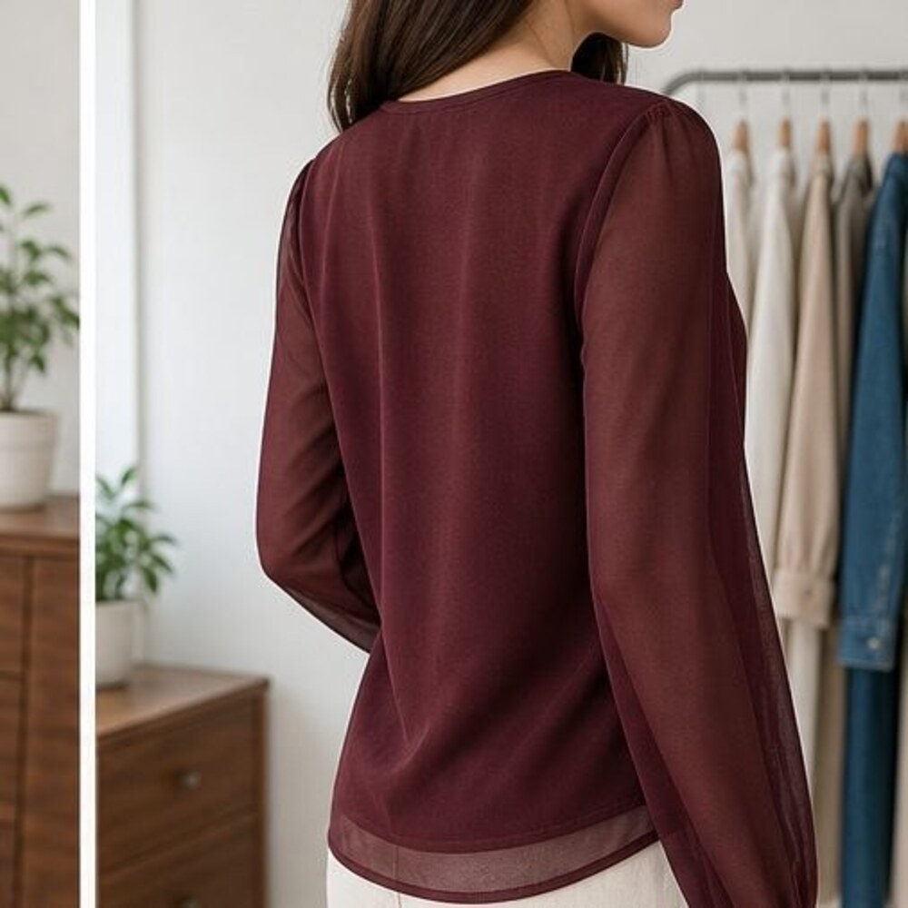 Burgundy Tunic Blouse - Picture 3 of 6